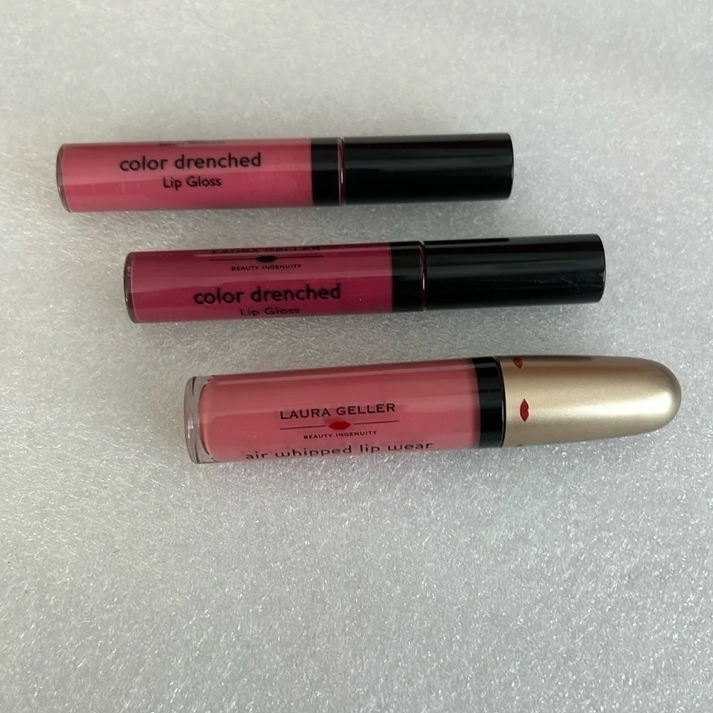 LOT OF 3 Laura Geller Lip Gloss / Perked up Pink Raspberry Roast / Sorbet Mousse